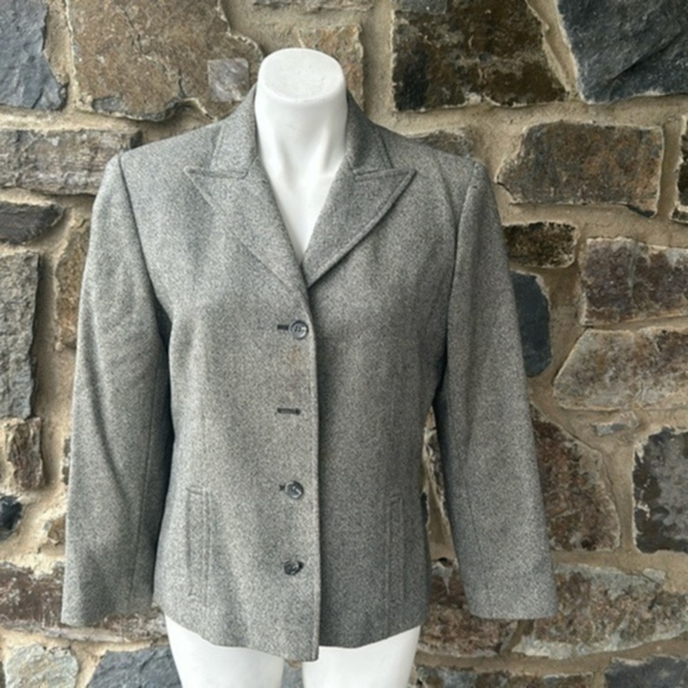 OSCAR DE LA RENTA Women's Blazer Jacket Size 10 Gray Black 100% Wool